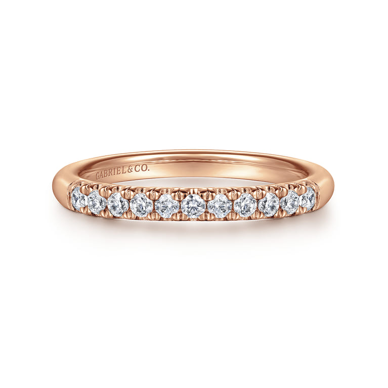 Straight Wedding Ring in 14k Rose Gold with Round Natural Diamond at Gabriel & Co. - Shot 1