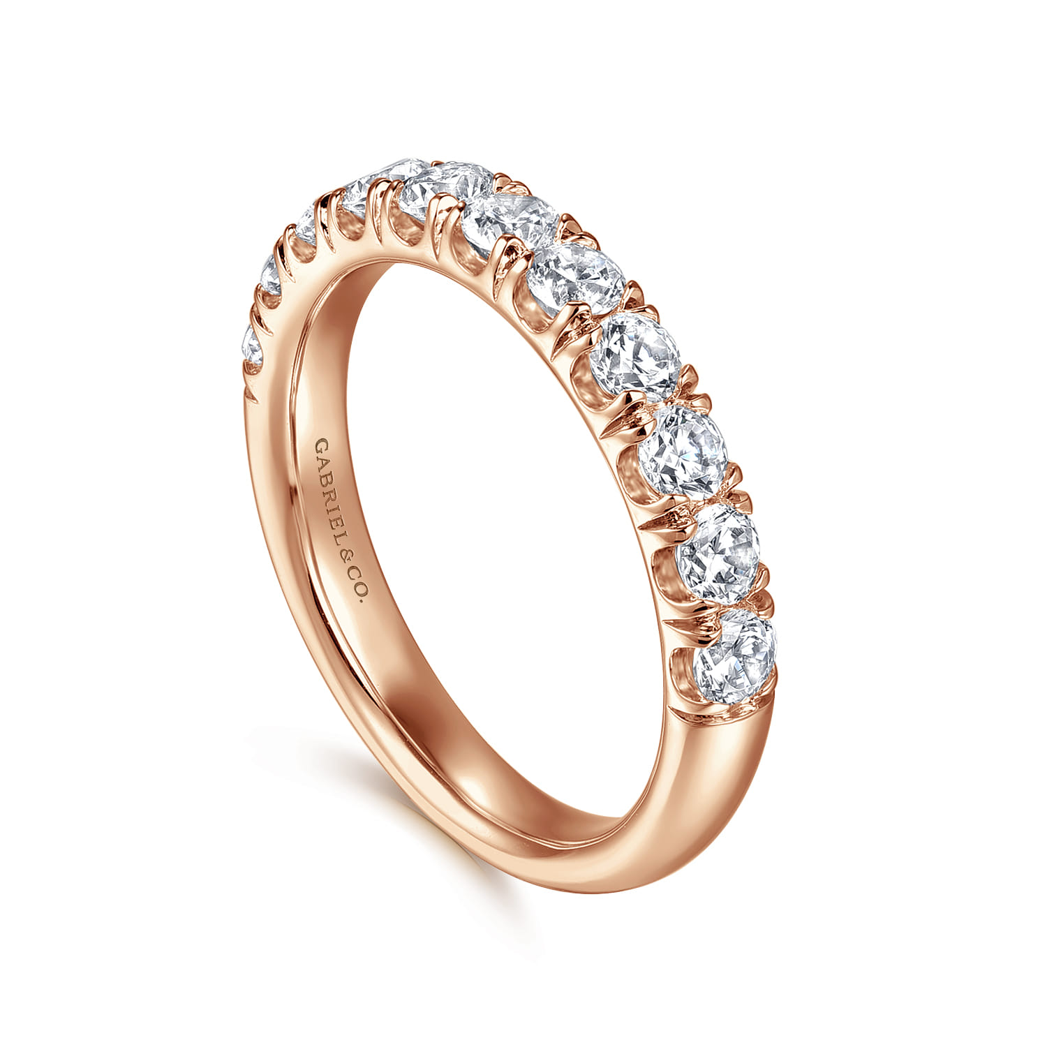 Straight Wedding Ring in 14k Rose Gold with Round Natural Diamond at Gabriel & Co. - Shot 3