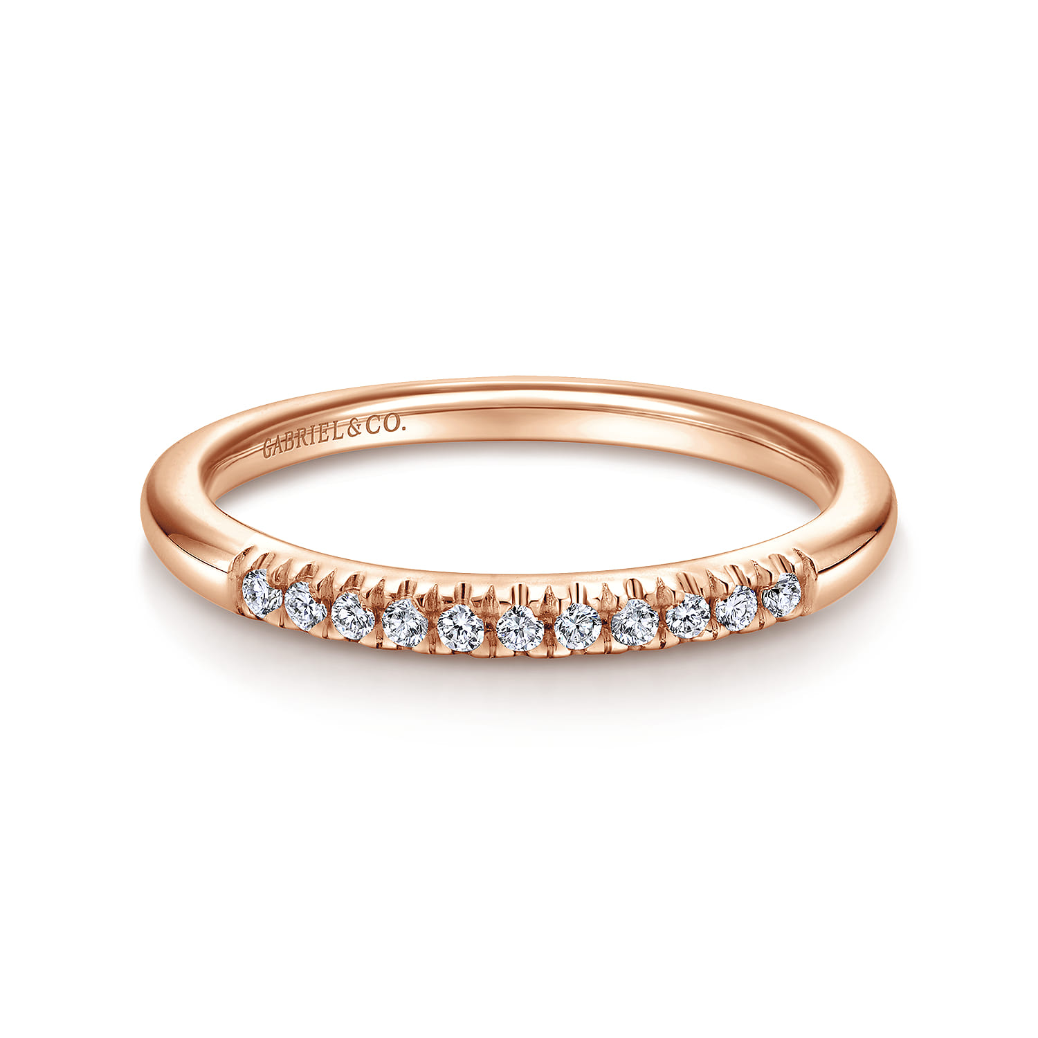 Straight Wedding Ring in 14k Rose Gold with Round Natural Diamond at Gabriel & Co. - Shot 1