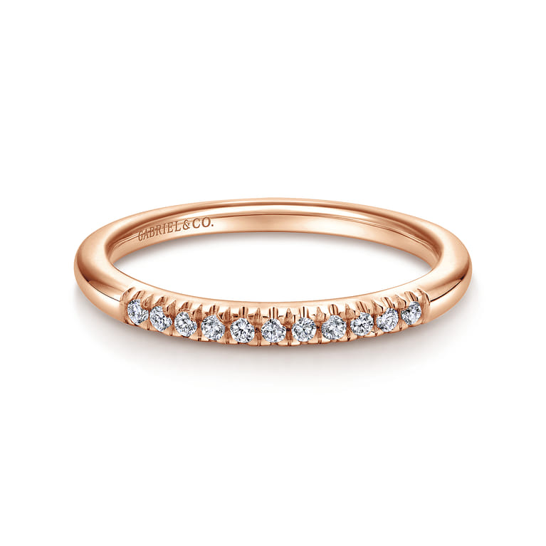 Straight Wedding Ring in 14k Rose Gold with Round Natural Diamond at Gabriel & Co. - Shot 1