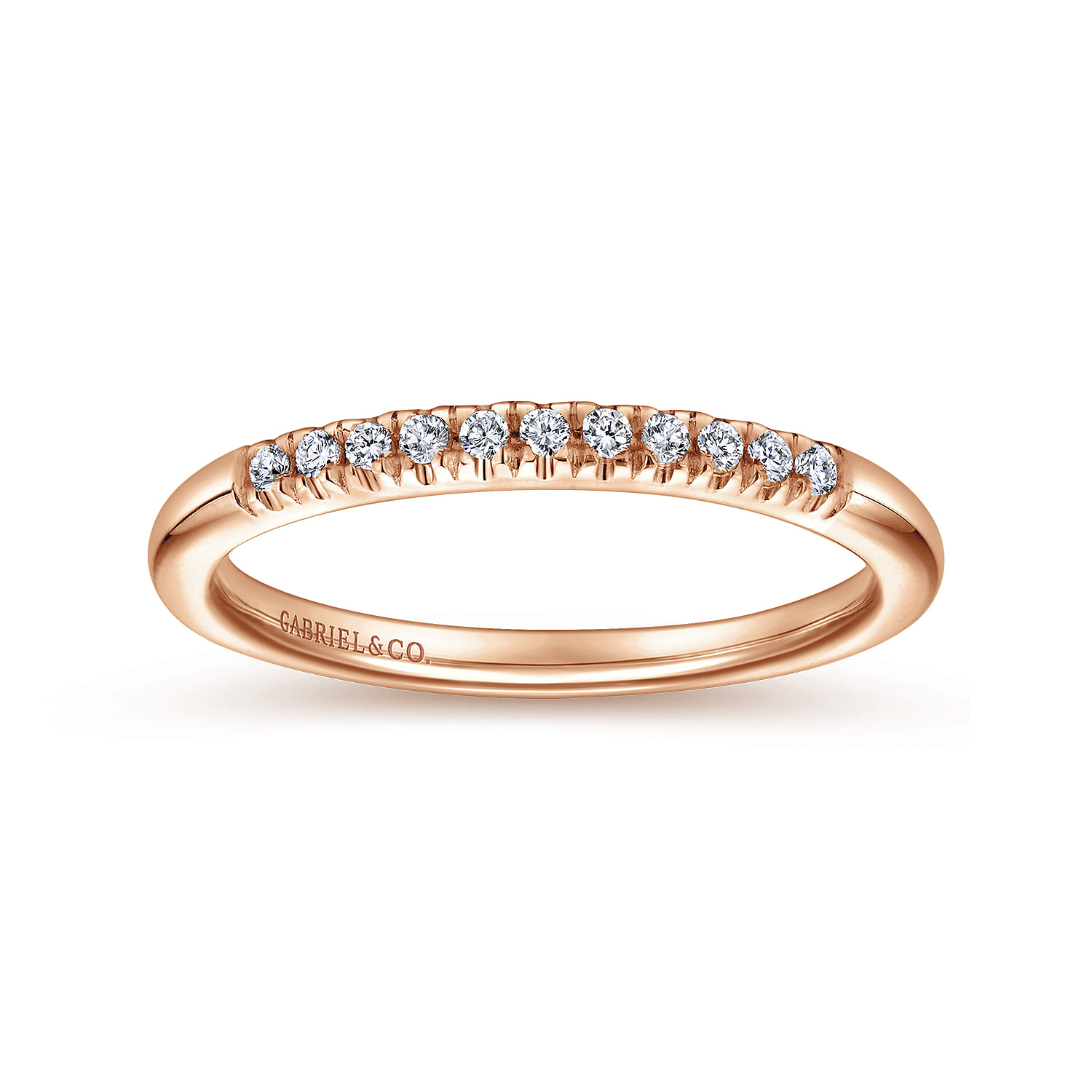 Straight Wedding Ring in 14k Rose Gold with Round Natural Diamond at Gabriel & Co. - Shot 4
