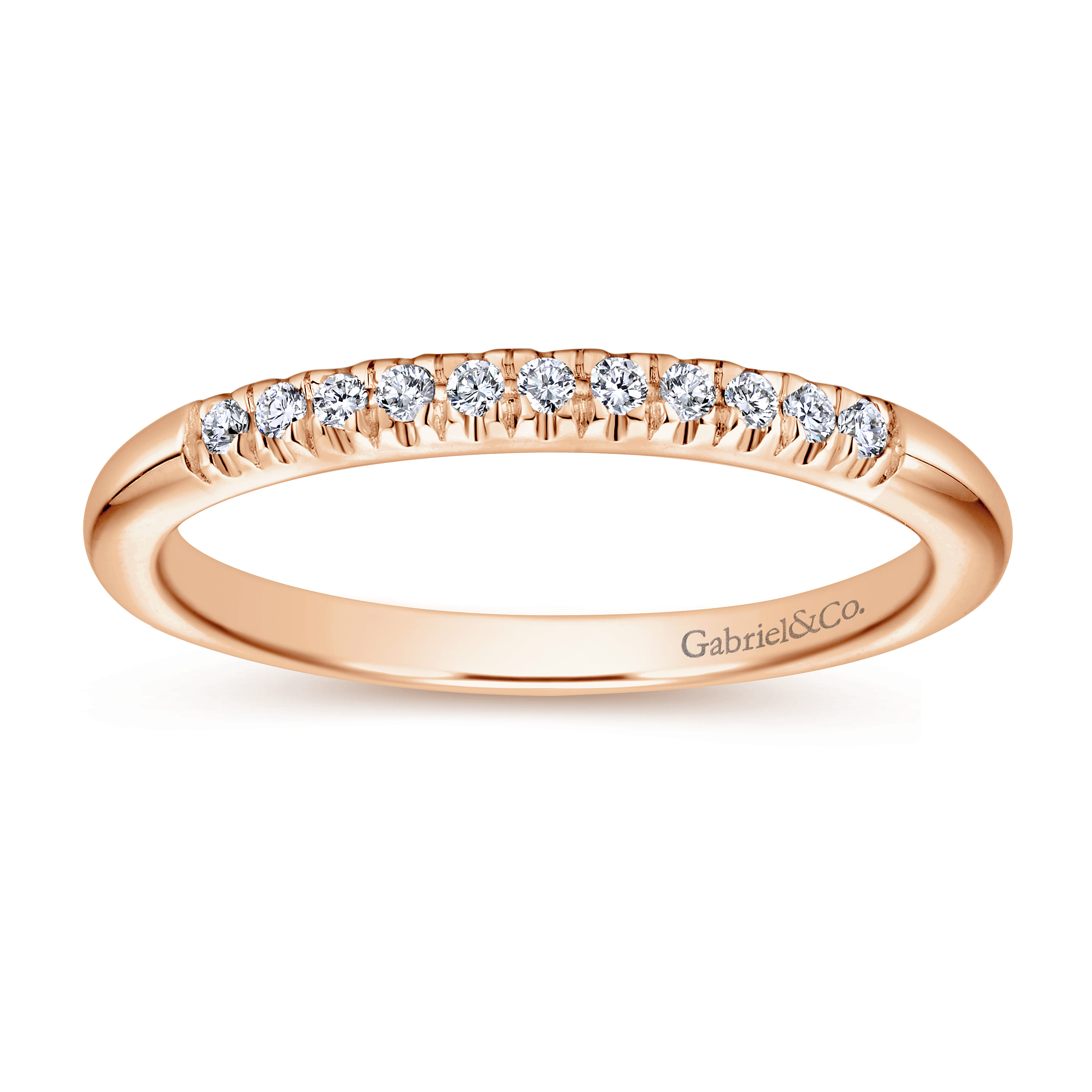 Straight Wedding Ring in 14k Rose Gold with Round Natural Diamond at Gabriel & Co. - Shot 5