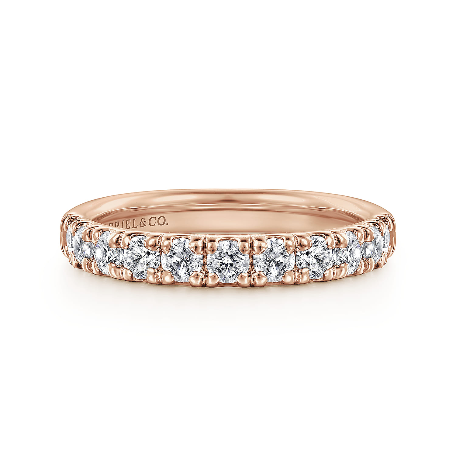 Straight Wedding Ring in 14k Rose Gold with Round Natural Diamond at Gabriel & Co. - Shot 1