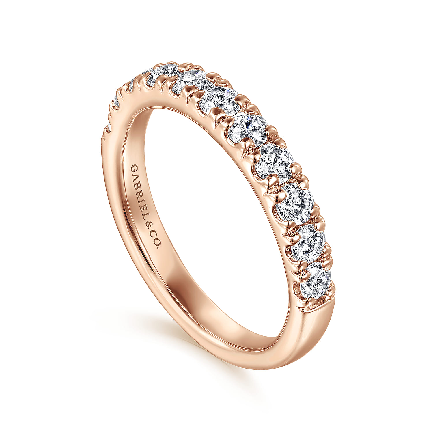 Straight Wedding Ring in 14k Rose Gold with Round Natural Diamond at Gabriel & Co. - Shot 3