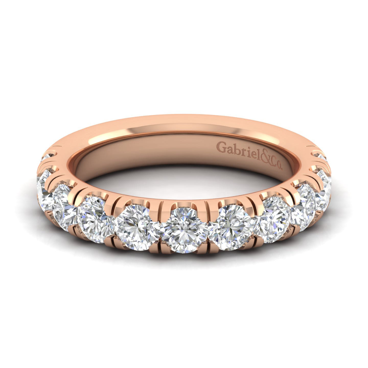 Straight Wedding Ring in 14k Rose Gold with Round Natural Diamond at Gabriel & Co. - Shot 1