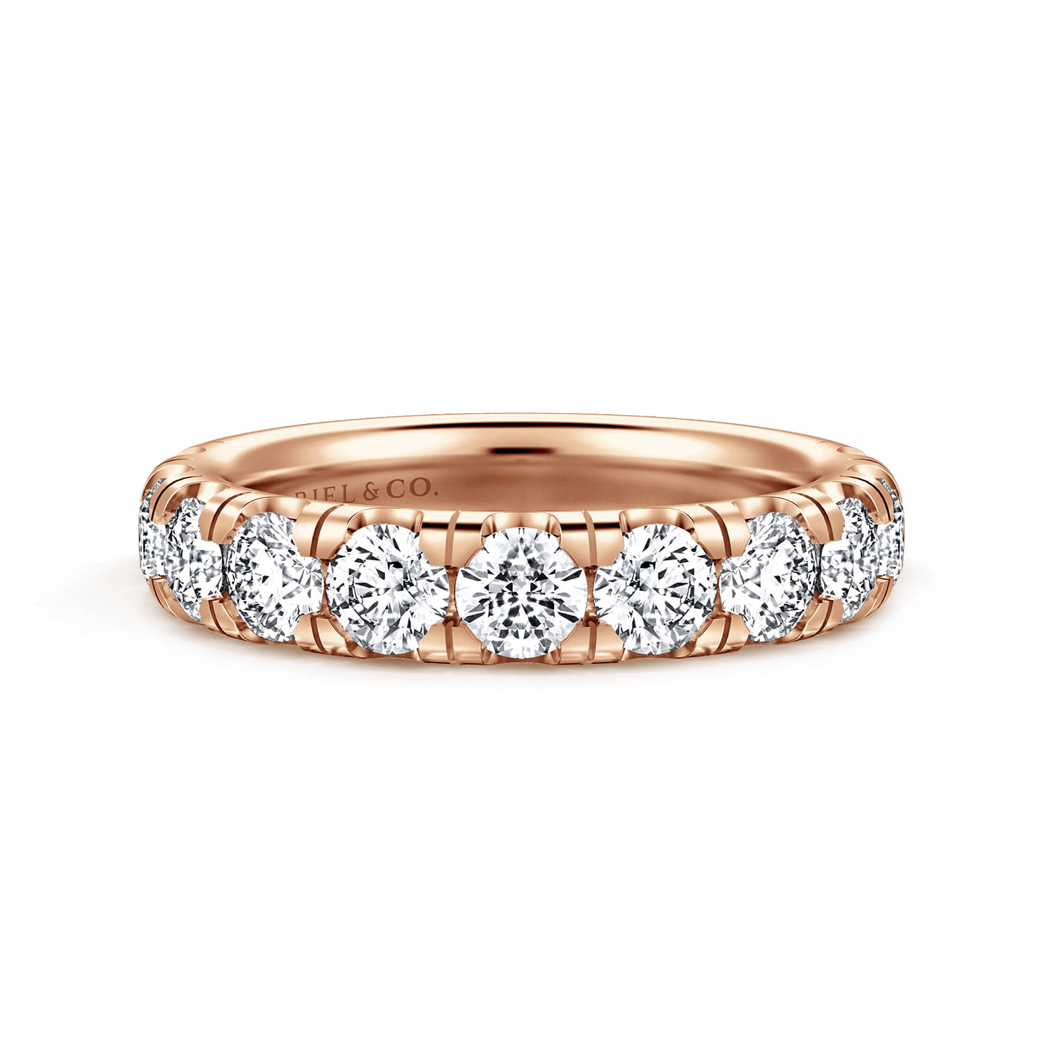 Straight Wedding Ring in 14k Rose Gold with Round Natural Diamond at Gabriel & Co. - Shot 1