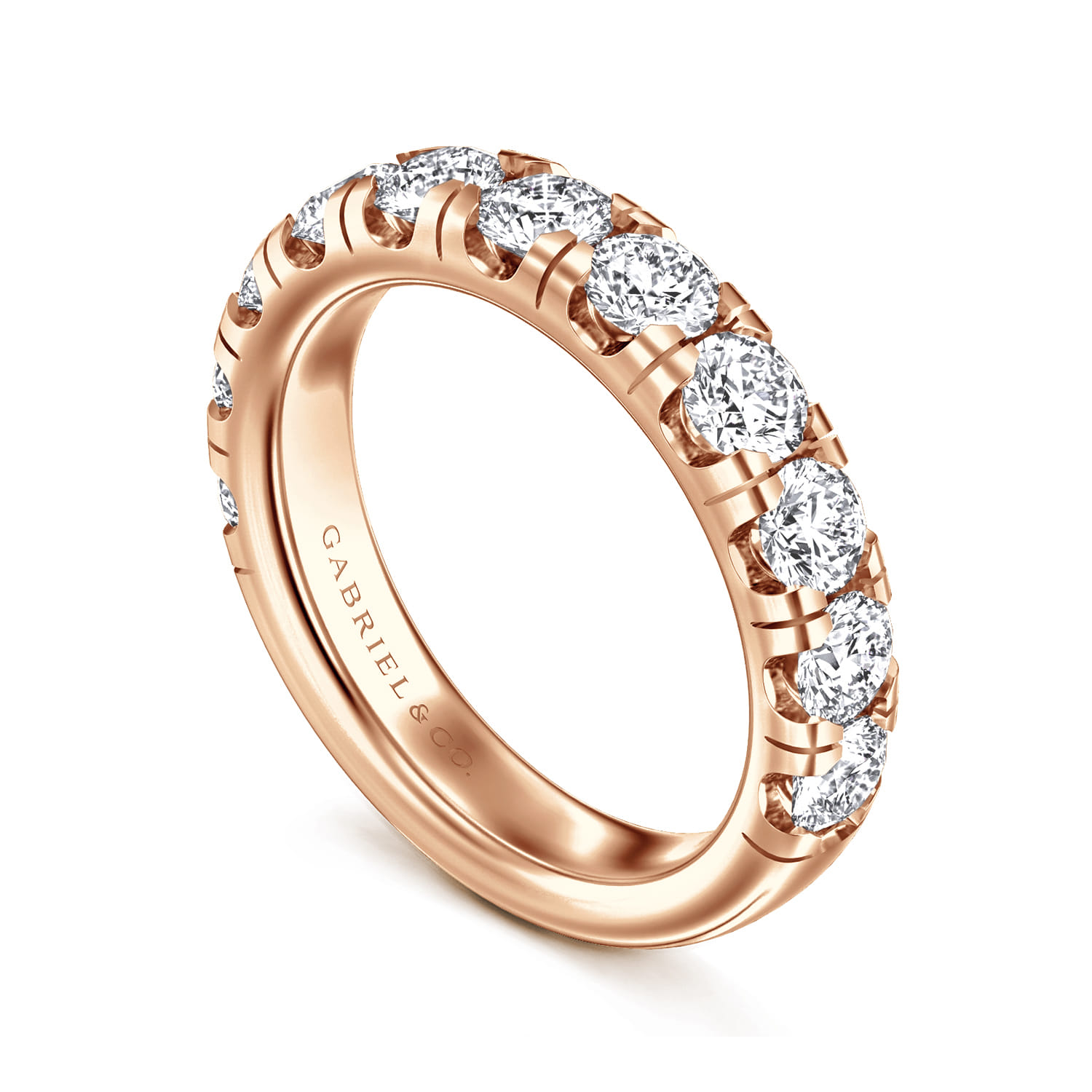 Straight Wedding Ring in 14k Rose Gold with Round Natural Diamond at Gabriel & Co. - Shot 3