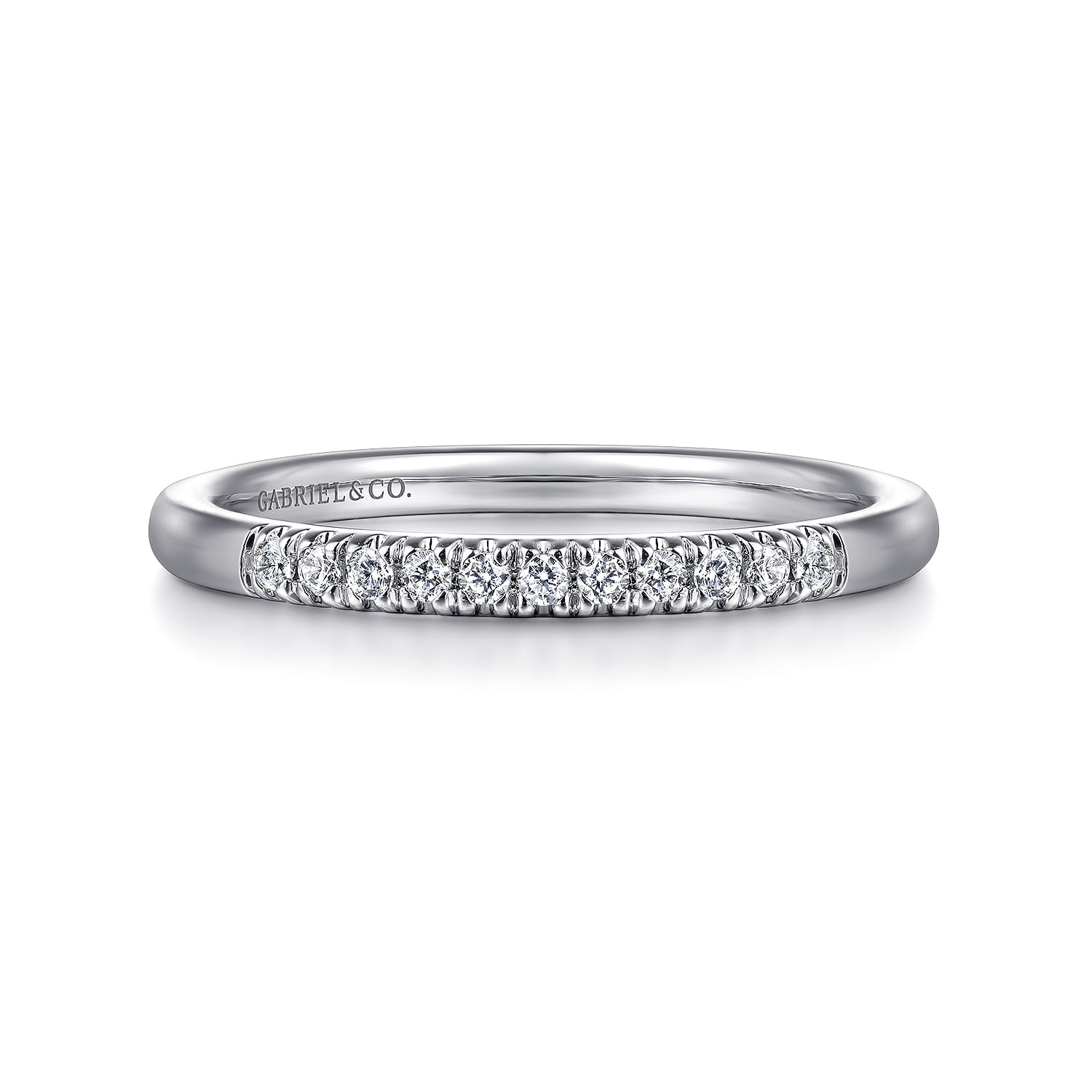 Straight Wedding Ring in 14k White Gold with Round Natural Diamond at Gabriel & Co. - Shot 1