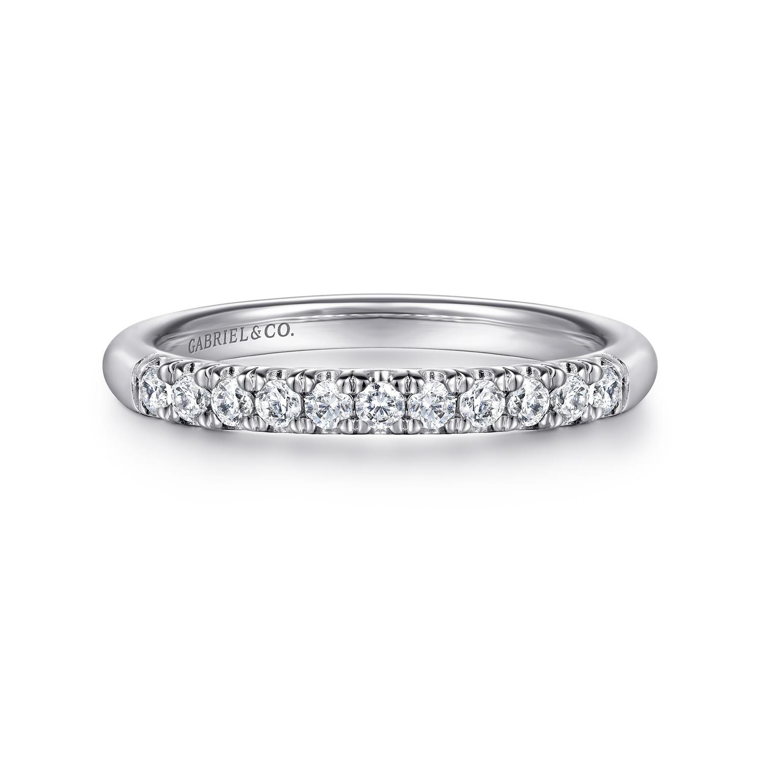 Straight Wedding Ring in 14k White Gold with Round Natural Diamond at Gabriel & Co. - Shot 1