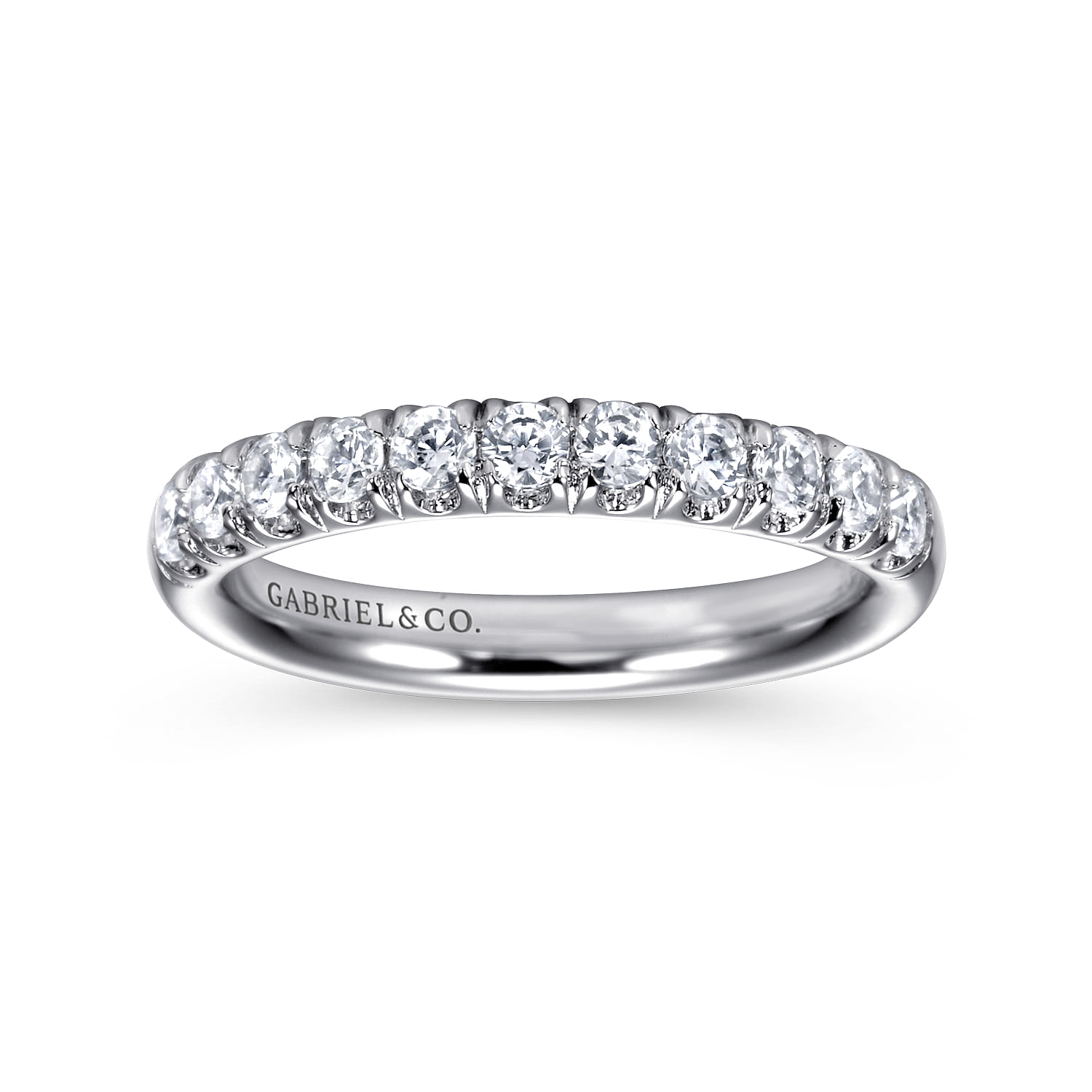 Straight Wedding Ring in 14k White Gold with Round Natural Diamond at Gabriel & Co. - Shot 4
