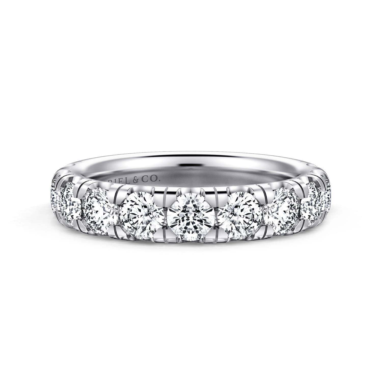 Straight Wedding Ring in 14k White Gold with Round Natural Diamond at Gabriel & Co. - Shot 1