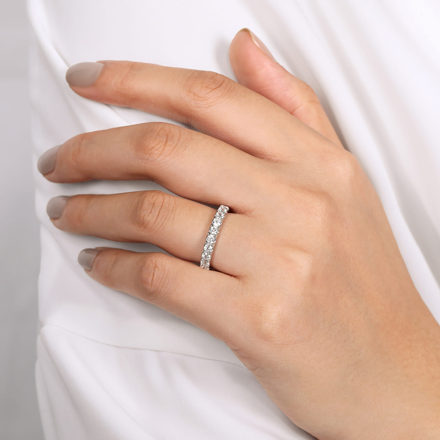 Straight Wedding Ring in 14k White Gold with Round Natural Diamond at Gabriel & Co. - Shot 5