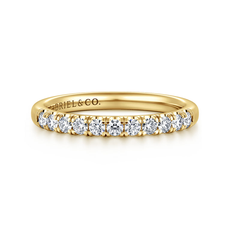 Straight Wedding Ring in 14k Yellow Gold with Round Natural Diamond at Gabriel & Co. - Shot 1
