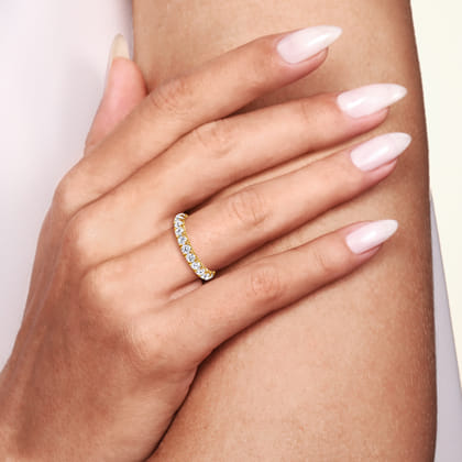 Portofino - 14K Yellow Gold 11 Stone French Pave Diamond Wedding Band