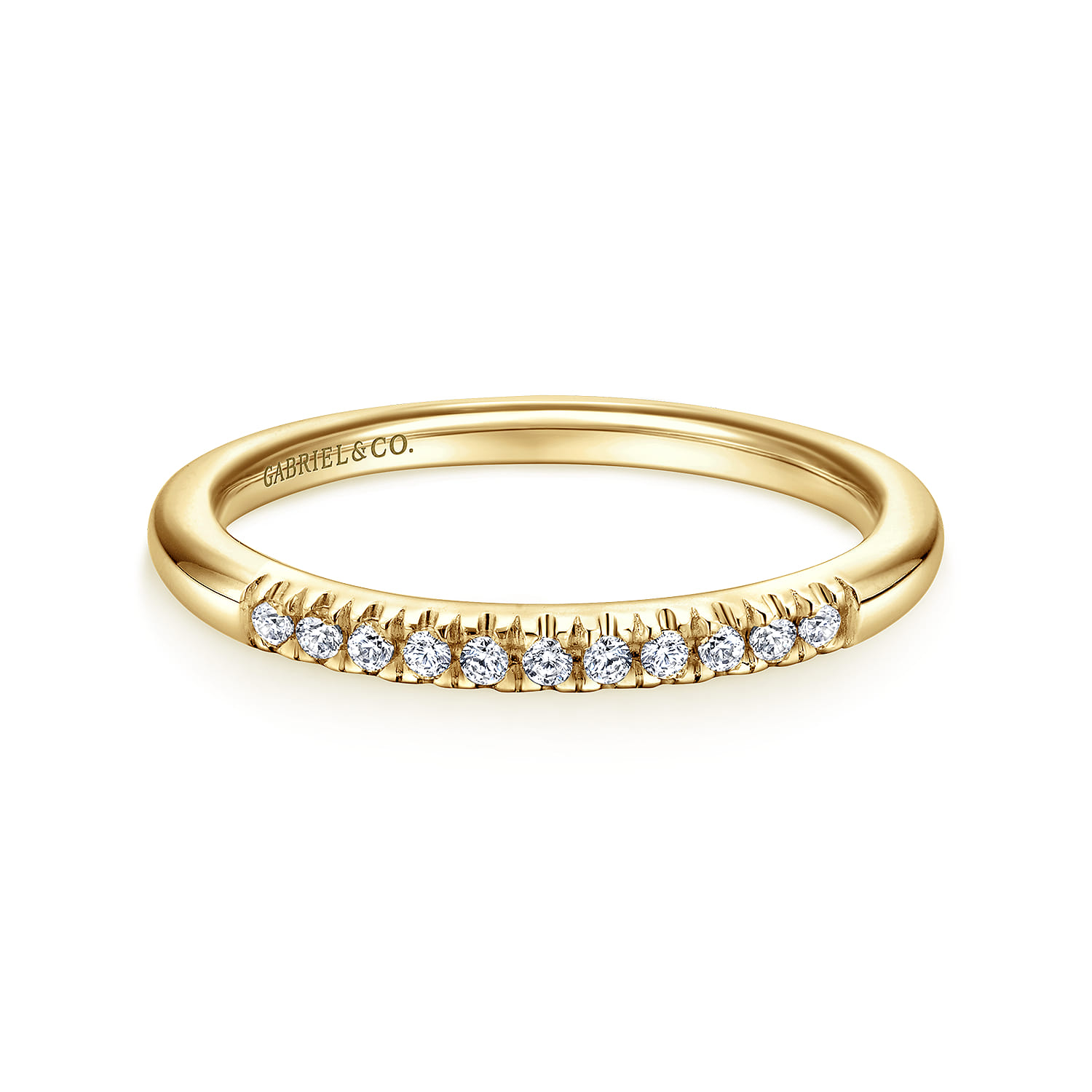 Straight Wedding Ring in 14k Yellow Gold with Round Natural Diamond at Gabriel & Co. - Shot 1