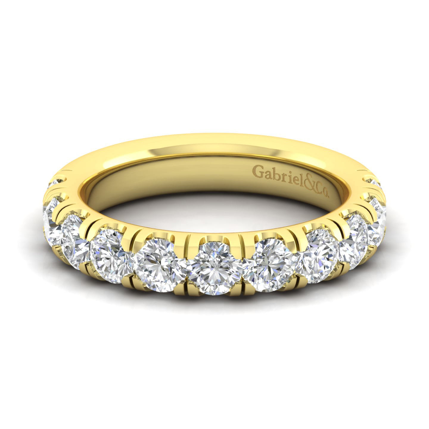 Straight Wedding Ring in 14k Yellow Gold with Round Natural Diamond at Gabriel & Co. - Shot 1