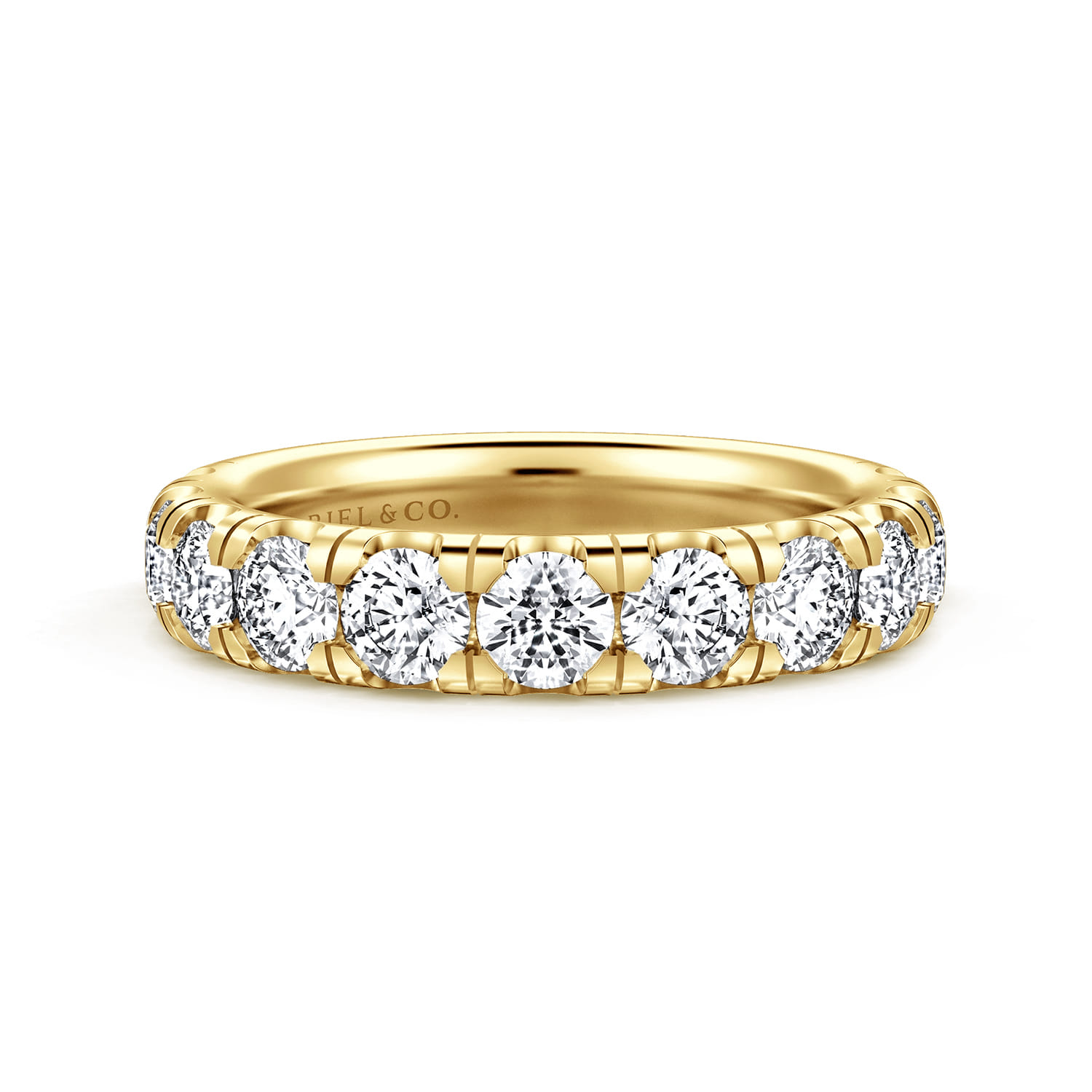 Straight Wedding Ring in 14k Yellow Gold with Round Natural Diamond at Gabriel & Co. - Shot 1