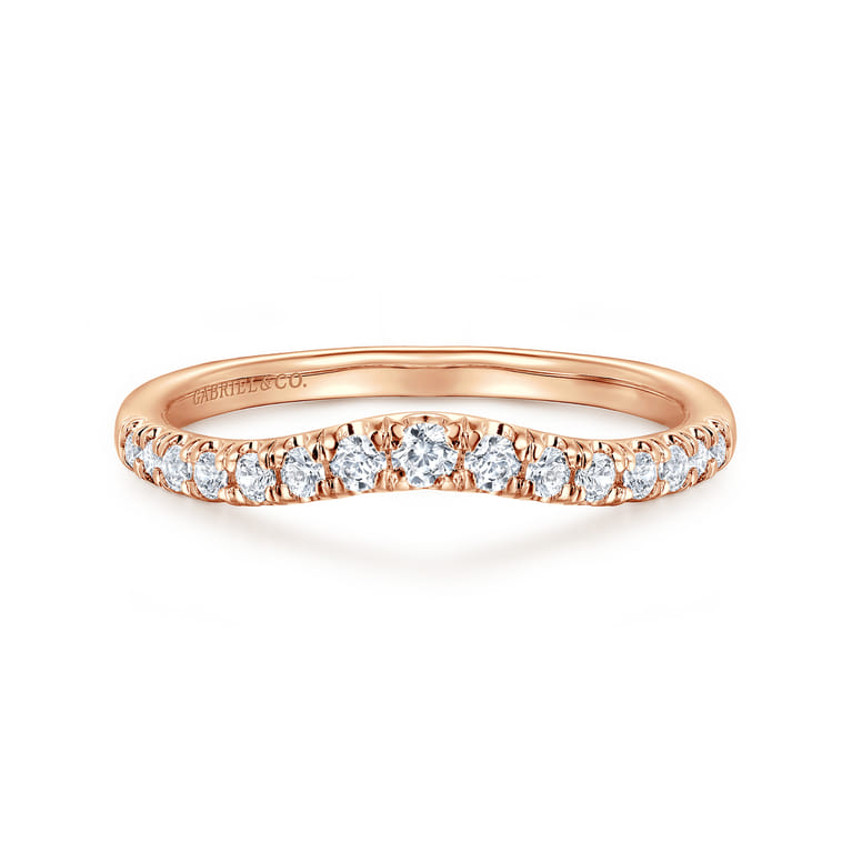 Curved Wedding Ring in 14k Rose Gold with Round Natural Diamond at Gabriel & Co. - Shot 1