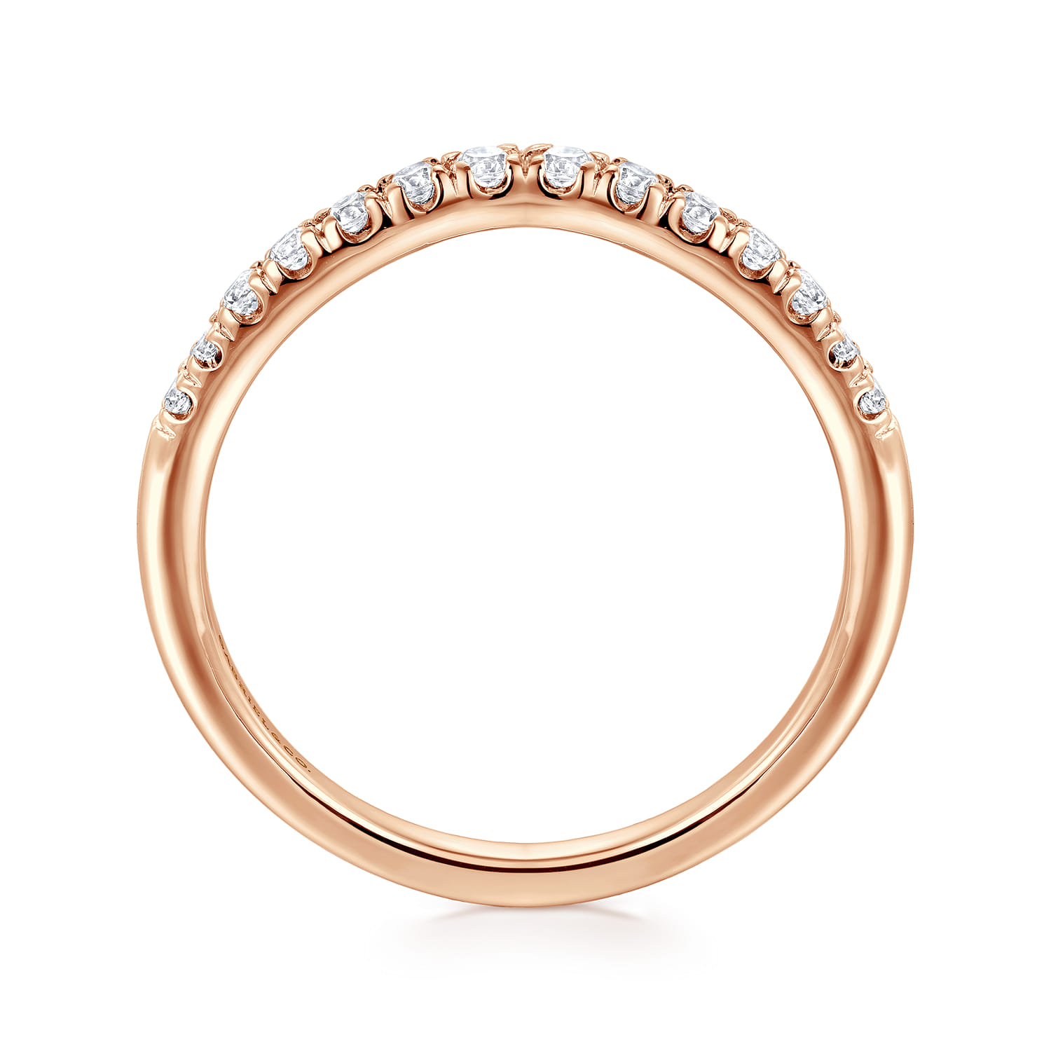 Curved Wedding Ring in 14k Rose Gold with Round Natural Diamond at Gabriel & Co. - Shot 2