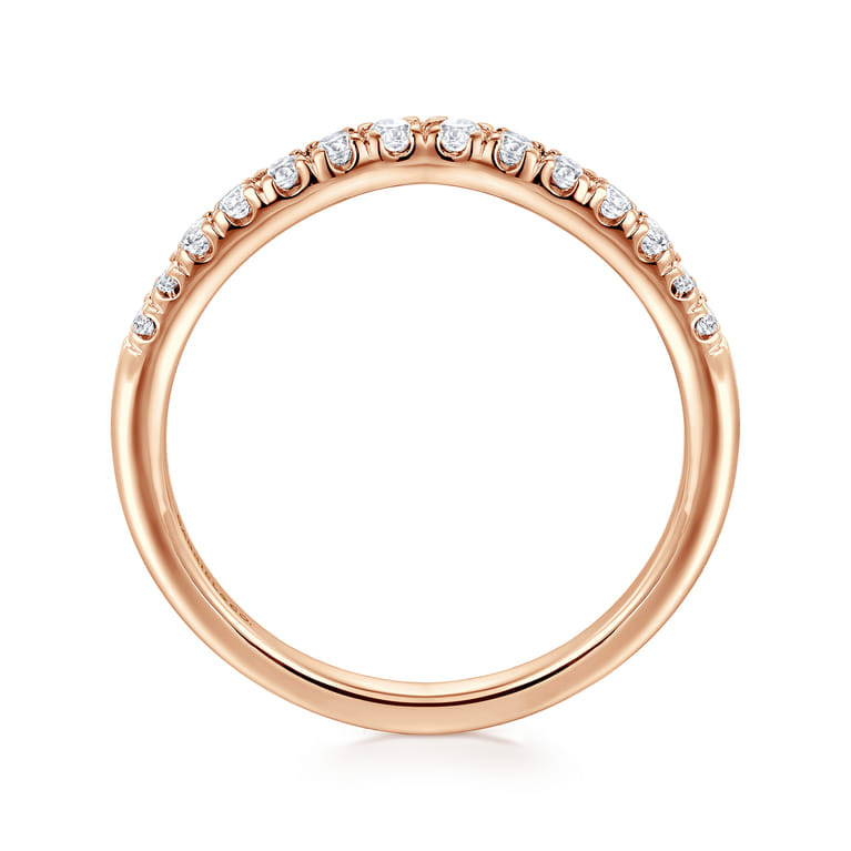 Curved Wedding Ring in 14k Rose Gold with Round Natural Diamond at Gabriel & Co. - Shot 2