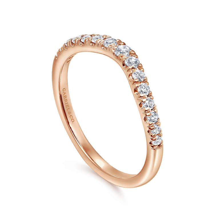 Curved Wedding Ring in 14k Rose Gold with Round Natural Diamond at Gabriel & Co. - Shot 3