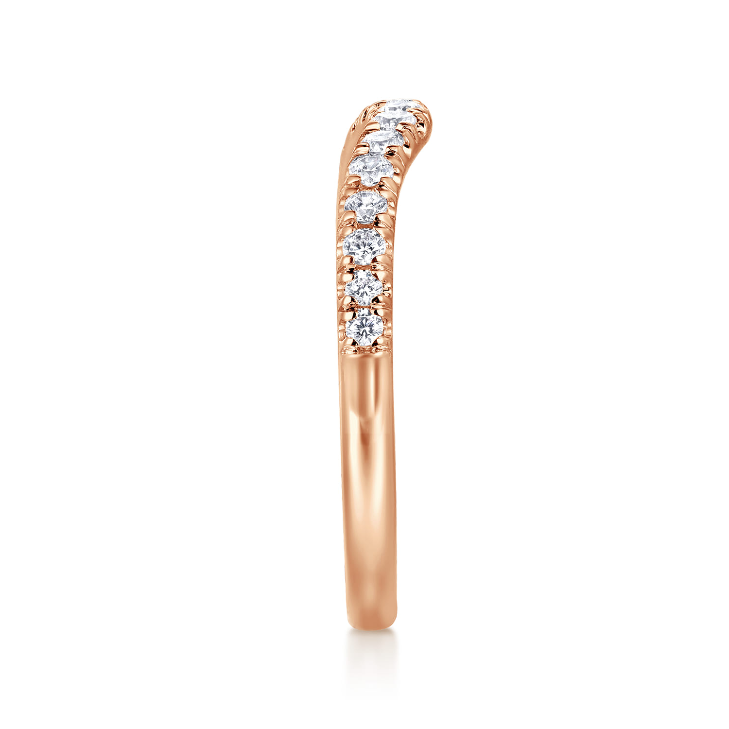 Curved Wedding Ring in 14k Rose Gold with Round Natural Diamond at Gabriel & Co. - Shot 4