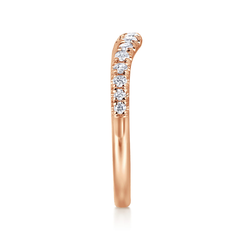 Curved Wedding Ring in 14k Rose Gold with Round Natural Diamond at Gabriel & Co. - Shot 4