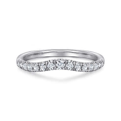 Prato - Curved 14K White Gold French Pave Diamond Wedding Band