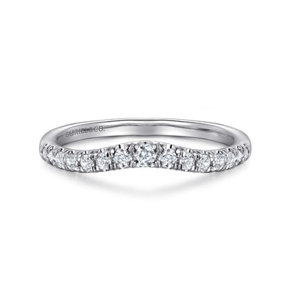 Prato - Curved 14K White Gold French Pave Diamond Wedding Band