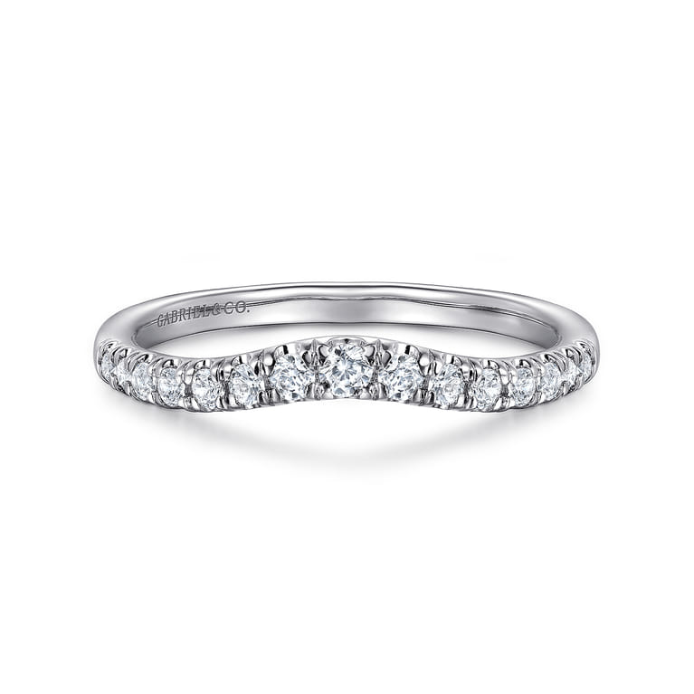 Curved Wedding Ring in 14k White Gold with Round Natural Diamond at Gabriel & Co. - Shot 1