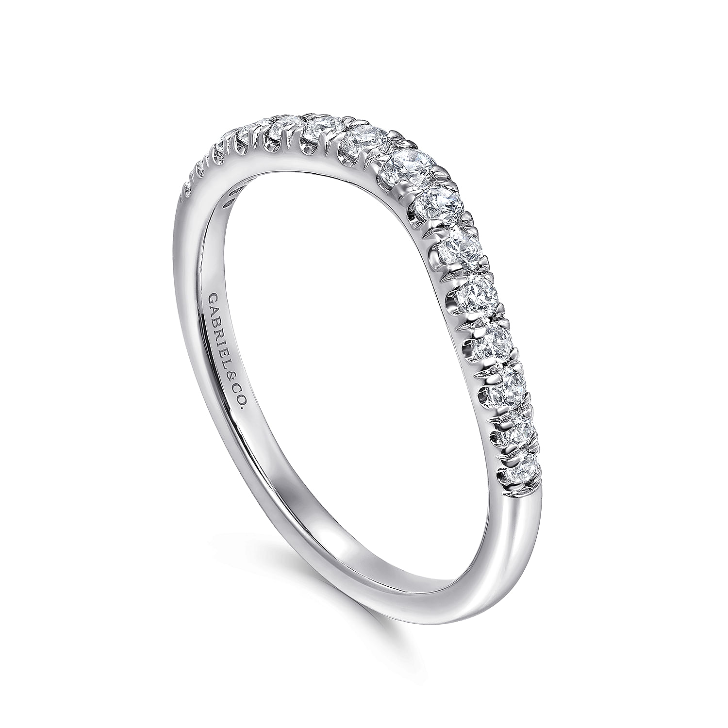 Prato - Curved 14K White Gold French Pave Diamond Wedding Band