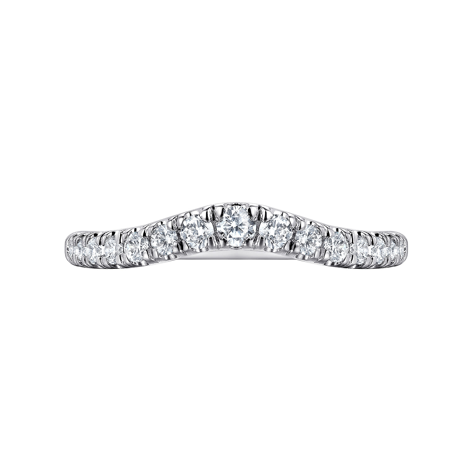 Curved Wedding Ring in 14k White Gold with Round Natural Diamond at Gabriel & Co. - Shot 6