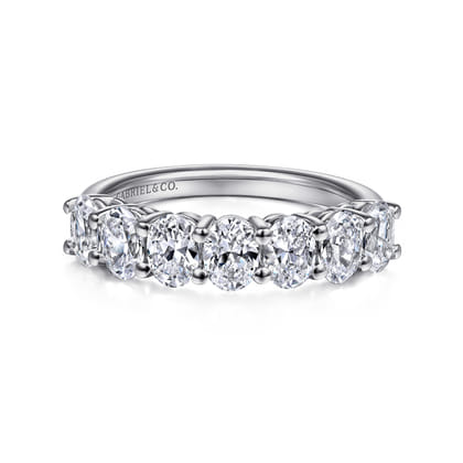 Prevost - 14K White Gold 7 Stone Oval Diamond Anniversary Band