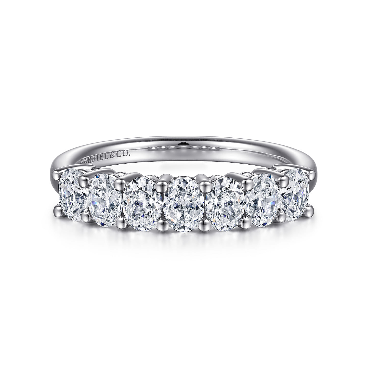 Fancy Wedding Ring in 14k White Gold with Oval Natural Diamond at Gabriel & Co. - Shot 1