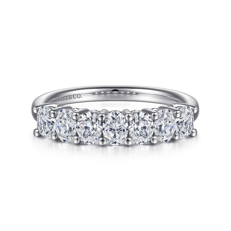 Fancy Wedding Ring in 14k White Gold with Oval Natural Diamond at Gabriel & Co. - Shot 1