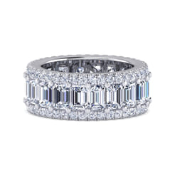 Prinne - Wide 14K White Gold Emerald Cut Fancy Diamond Anniversary Band