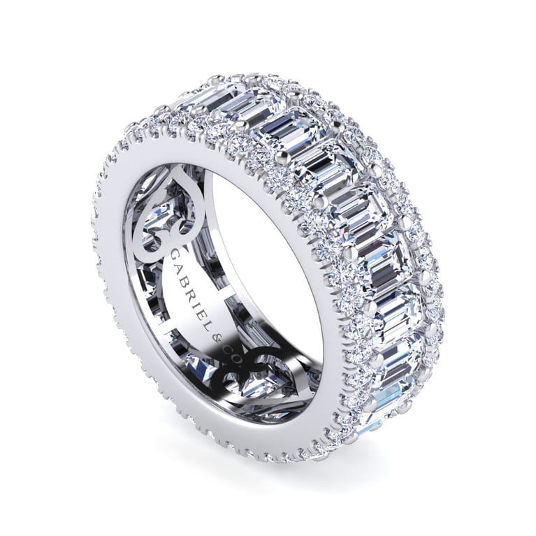 Eternity Band Wedding Ring in 14k White Gold with Emerald Cut Natural Diamond at Gabriel & Co. - Shot 3