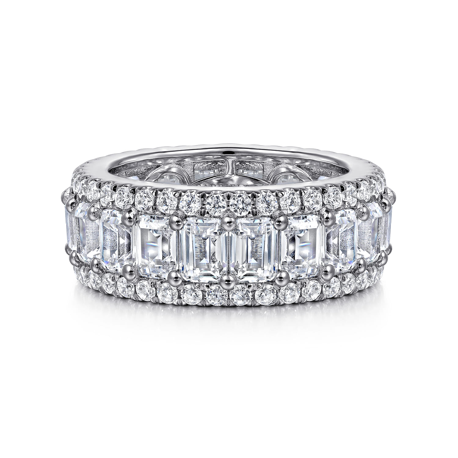 Eternity Band Wedding Ring in 14k White Gold with Emerald Cut Natural Diamond at Gabriel & Co. - Shot 1