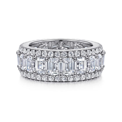 Prinne - Wide 14K White Gold Emerald Cut Fancy Diamond Anniversary Band