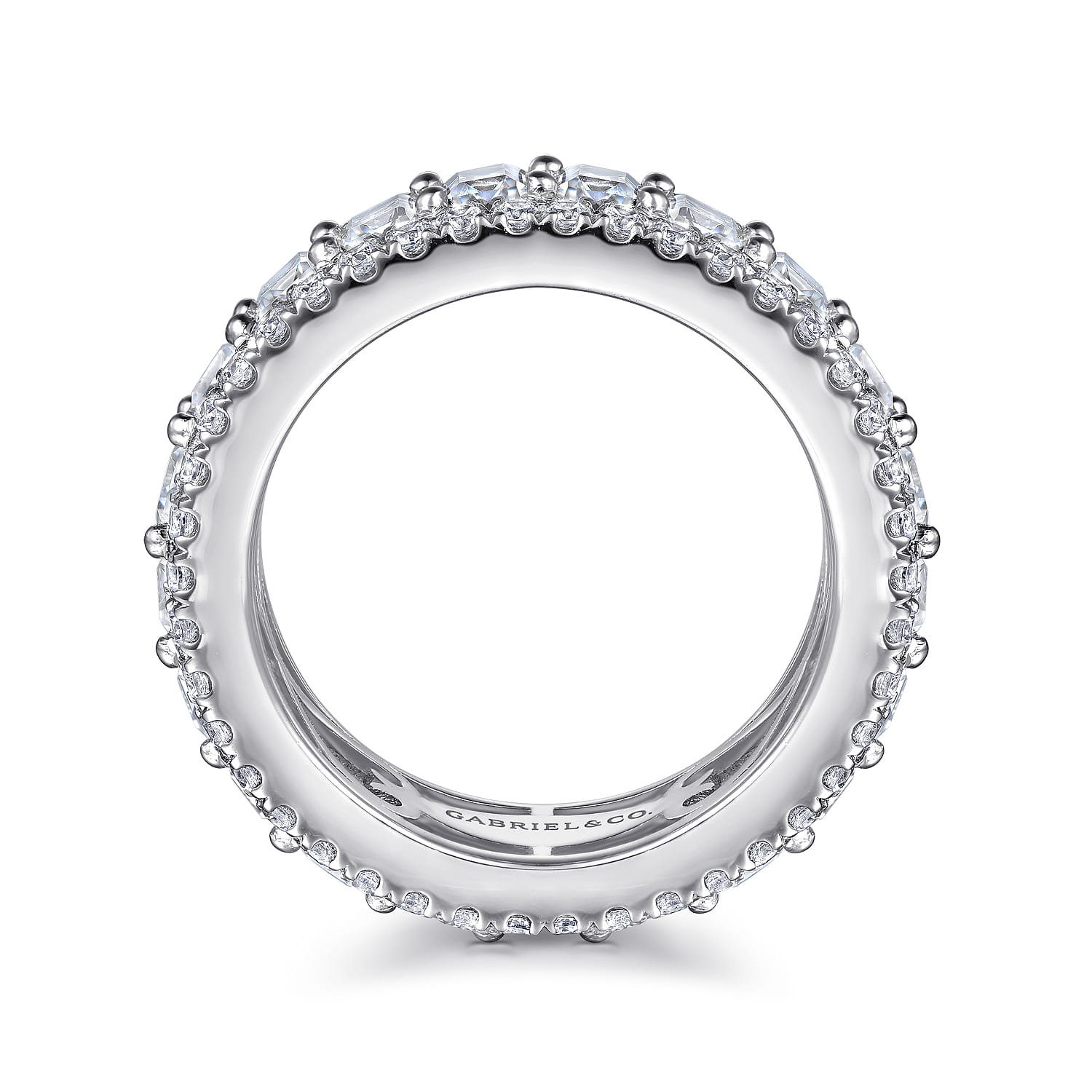 Eternity Band Wedding Ring in 14k White Gold with Emerald Cut Natural Diamond at Gabriel & Co. - Shot 2