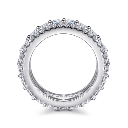 Prinne - Wide 14K White Gold Emerald Cut Fancy Diamond Anniversary Band
