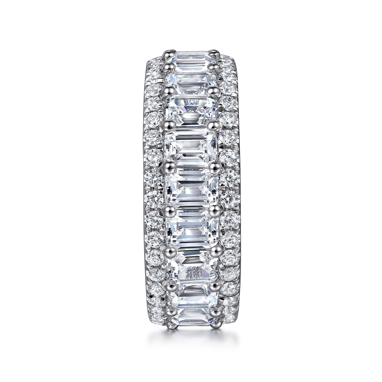 Eternity Band Wedding Ring in 14k White Gold with Emerald Cut Natural Diamond at Gabriel & Co. - Shot 4
