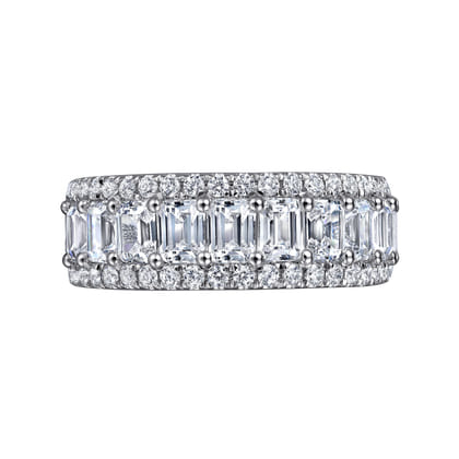 Prinne - Wide 14K White Gold Emerald Cut Fancy Diamond Anniversary Band