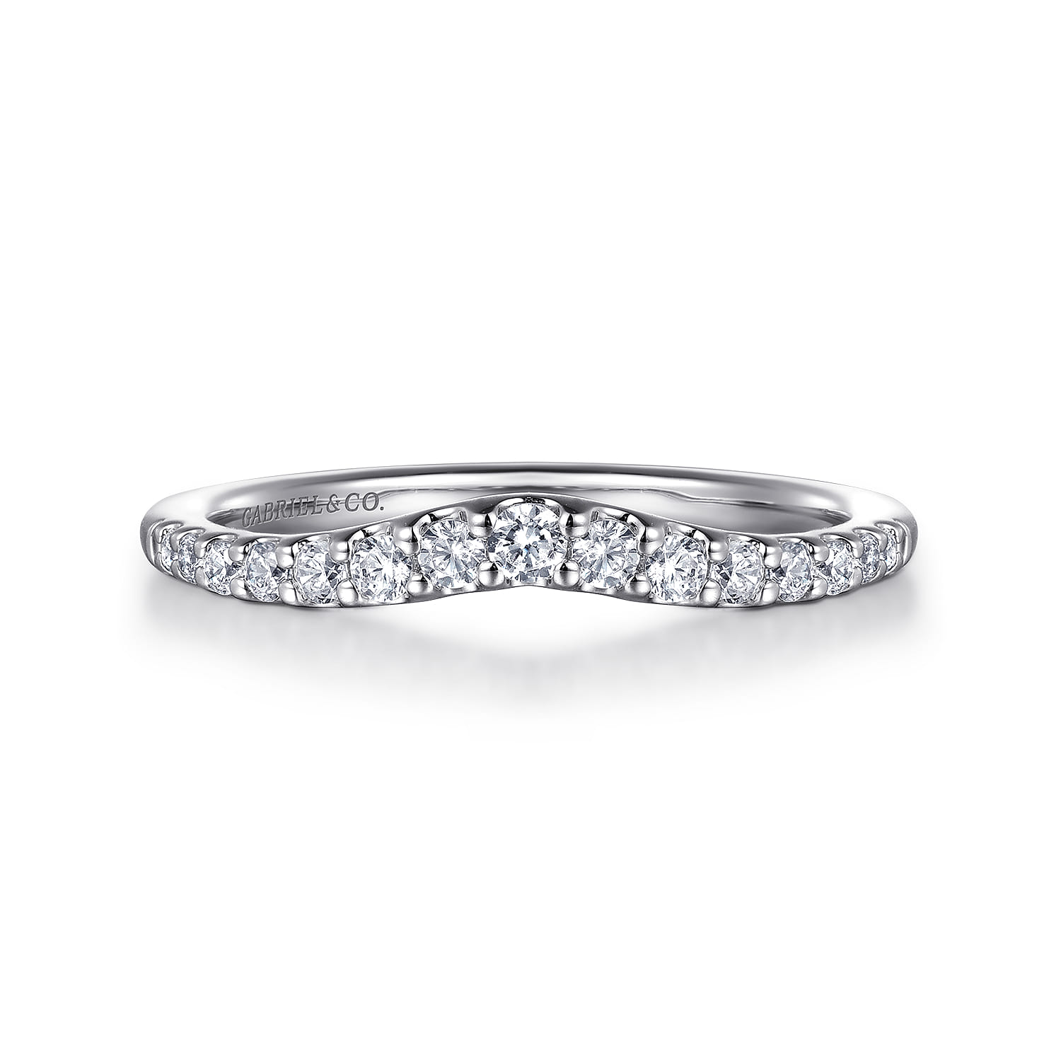 Curved Wedding Ring in 14k White Gold with Round  at Gabriel & Co. - Shot 1