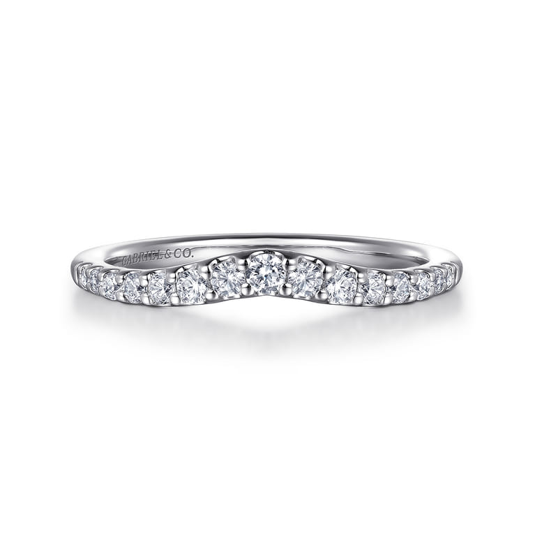 Curved Wedding Ring in 14k White Gold with Round  at Gabriel & Co. - Shot 1