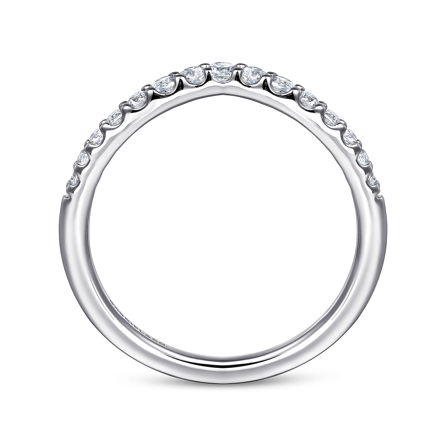 Curved Wedding Ring in 14k White Gold with Round  at Gabriel & Co. - Shot 2