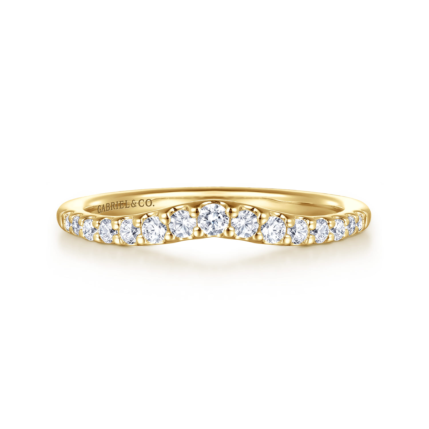 Curved Wedding Ring in 14k Yellow Gold with Round Natural Diamond at Gabriel & Co. - Shot 1