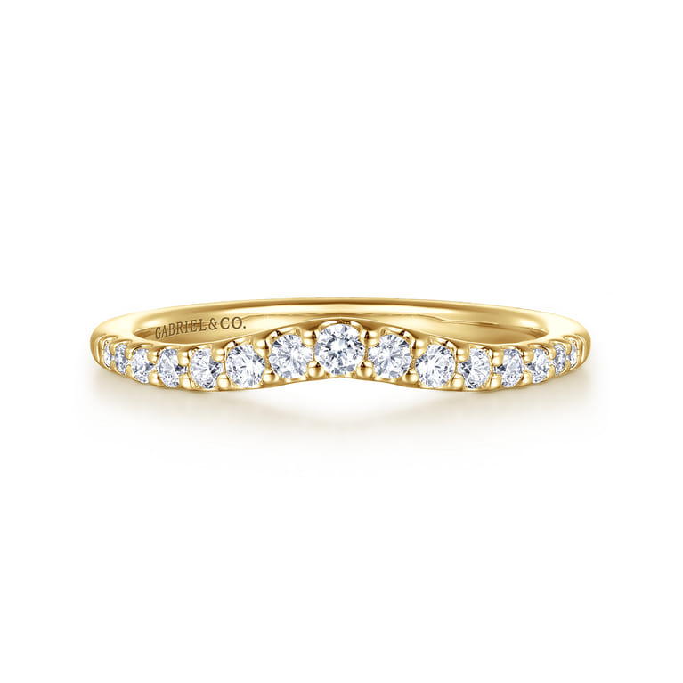 Curved Wedding Ring in 14k Yellow Gold with Round Natural Diamond at Gabriel & Co. - Shot 1