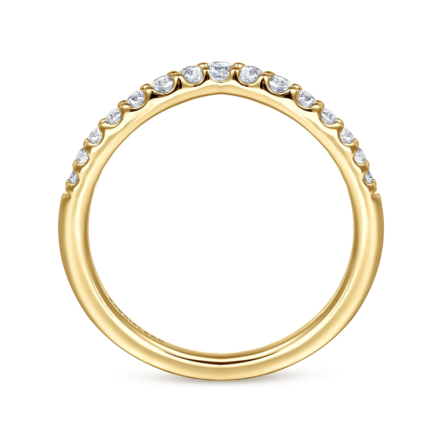 Curved Wedding Ring in 14k Yellow Gold with Round Natural Diamond at Gabriel & Co. - Shot 2