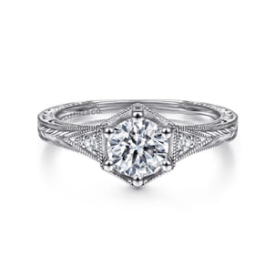 Priya - Vintage Inspired 14K White Gold 6 Prong Round Diamond Engagement Ring